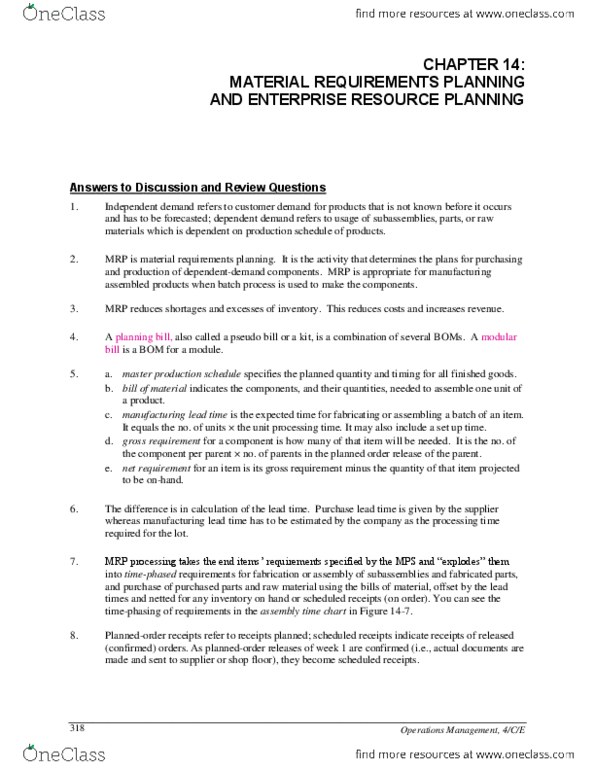 BU395 Chapter Notes - Chapter 14: Material Requirements Planning, Manufacturing Resource Planning, Purchase Order thumbnail