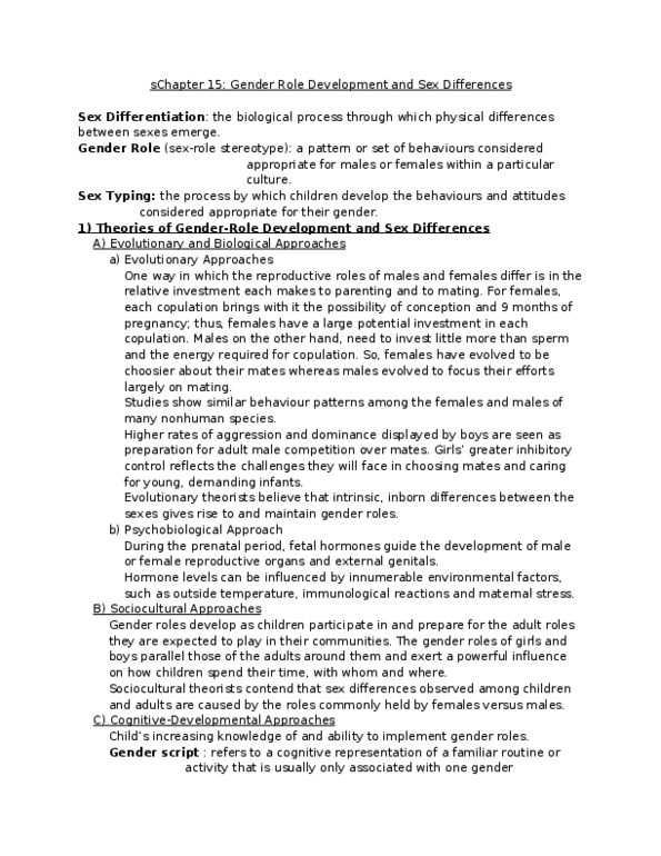 PSYC 304 Chapter Notes -Prenatal Hormones And Sexual Orientation, Real Sex, Sexual Differentiation thumbnail