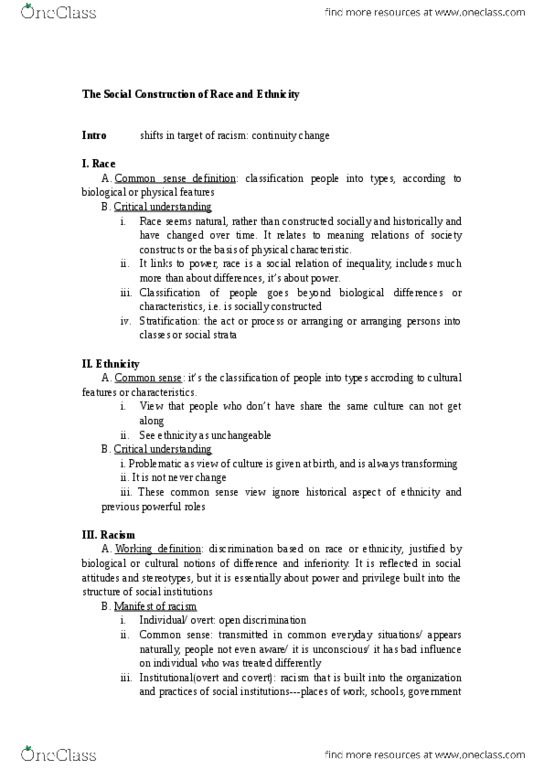 SOSC 1130 Lecture Notes - Lecture 5: Social Relation thumbnail