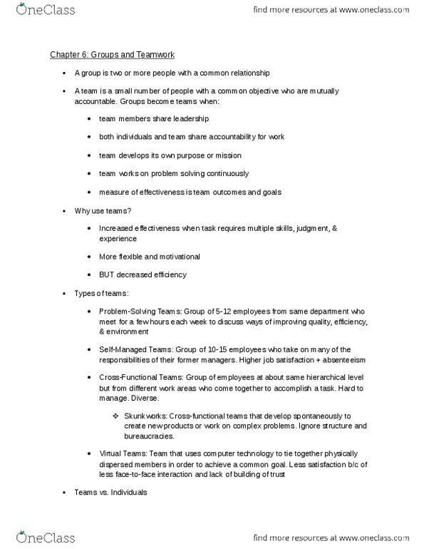 BUS 272 Chapter Notes - Chapter 6: Job Satisfaction, Problem Solving, Common Purpose thumbnail