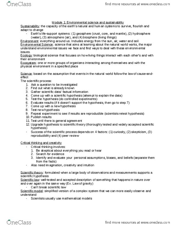 GEO 702 Chapter Notes -Environmental Science, Geosphere, Scientific Law thumbnail