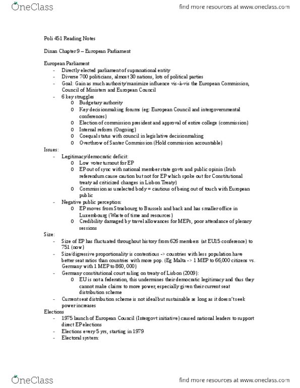POLI 451 Chapter Notes - Chapter 9: Santer Commission, President Of The European Commission, Supermajority thumbnail