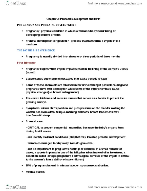 SDS150R Chapter Notes - Chapter 3: Breast Pain, Fallopian Tube, Morning Sickness thumbnail