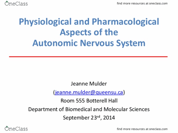 PHAR 100 Lecture Notes - Lecture 2: Central Nervous System, Parasympathetic Nervous System, Autonomic Nervous System thumbnail
