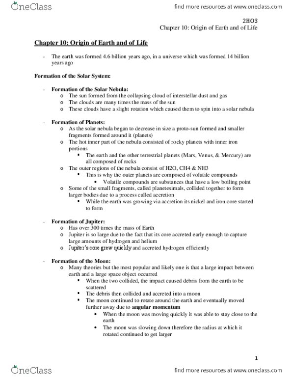 LIFESCI 2H03 Lecture Notes - Lecture 2: Formation And Evolution Of The Solar System, Boiling Point, Pyrite thumbnail