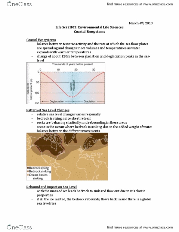 LIFESCI 2H03 Lecture Notes - Lecture 3: Sea Level Rise, Deglaciation, Nile Delta thumbnail