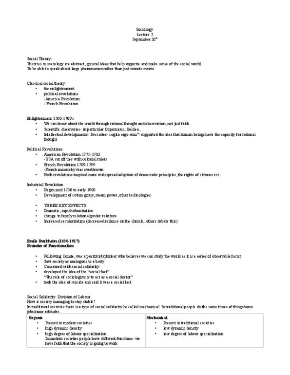 SOCIOL 1A06 Lecture Notes - Division Of Labour, Social Fact, Political Economy thumbnail