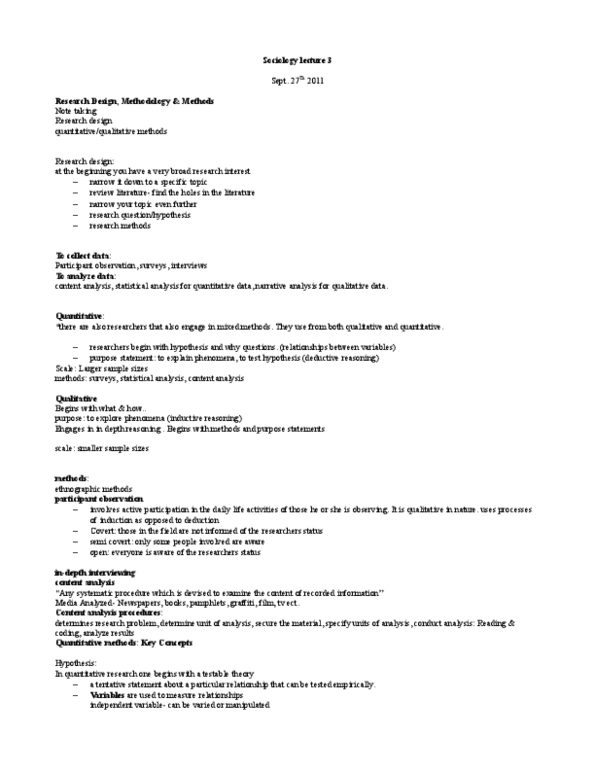 SOCIOL 1A06 Lecture Notes - Content Analysis, Inductive Reasoning, Deductive Reasoning thumbnail