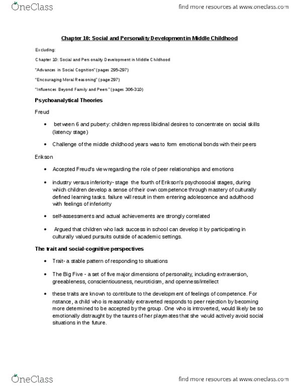 SDS150R Chapter Notes - Chapter 10: Latency Stage, Libido, Extraversion And Introversion thumbnail