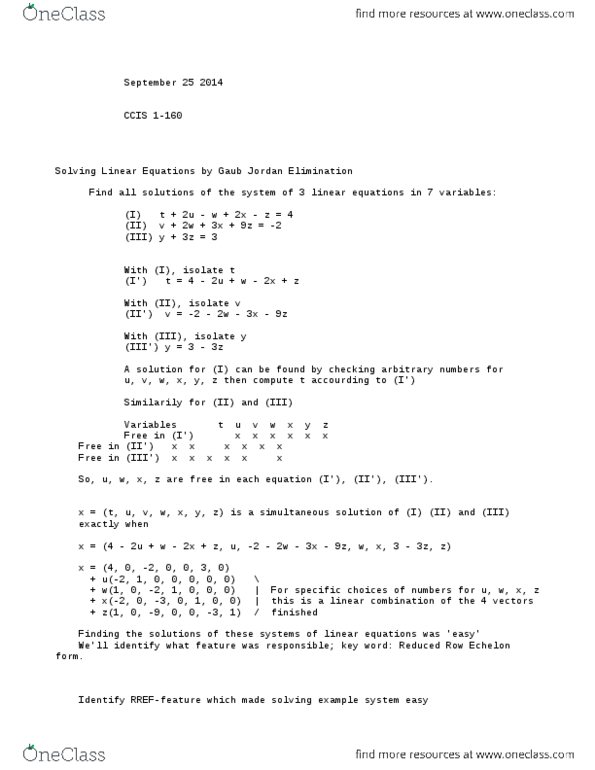 MATH125 Lecture Notes - Lecture 8: Linear Combination, Row Echelon Form, Coefficient Matrix thumbnail
