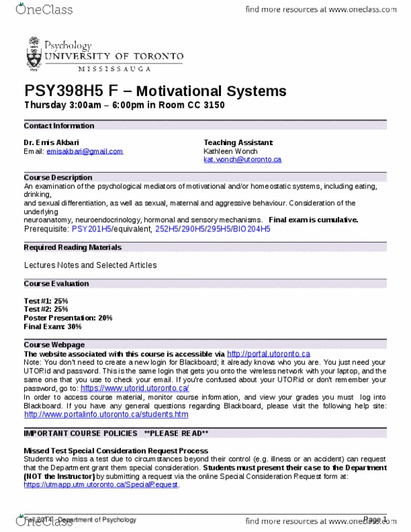 PSY398H5 Lecture Notes - Lecture 1: Neuroendocrinology, Sexual Differentiation, Neuroanatomy thumbnail