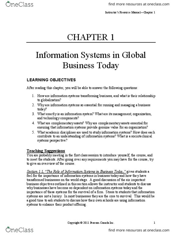 ITM 102 Chapter Notes -Sociotechnical System, Cisco Systems, Pearson Education thumbnail