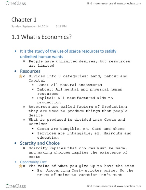 ECON 101 Chapter Notes - Chapter 1: Planned Economy, Division Of Labour, Mixed Economy thumbnail