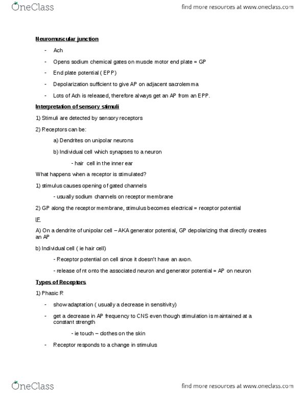 BIOL 1412 Lecture Notes - Lecture 5: Hair Cell, Visual Cortex, Ganglion thumbnail