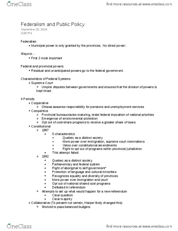 Political Science 2211E Lecture Notes - Lecture 2: Kelowna Accord, Distinct Society, Veto thumbnail