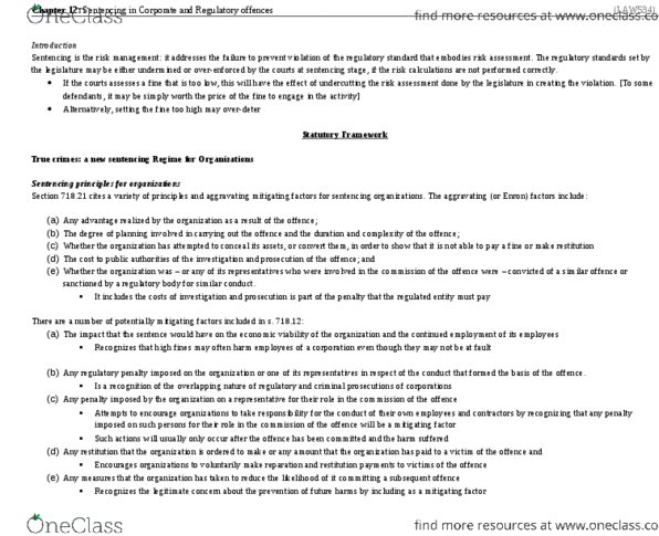 LAW 534 Chapter Notes - Chapter 12: Regulatory Offence, Mitigating Factor, Disturbance Storm Time Index thumbnail