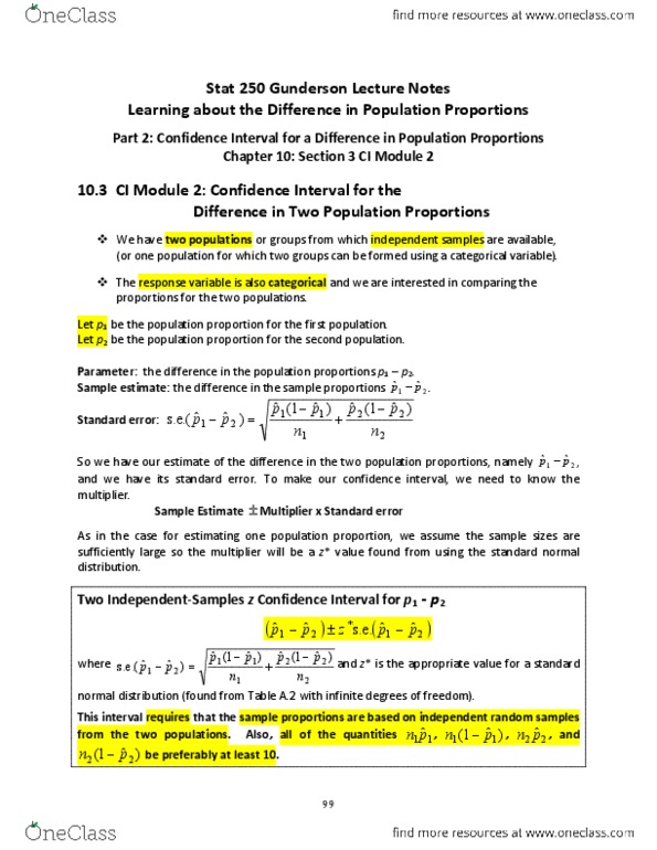 STATS 250 Lecture Notes - Lecture 11: Confidence Interval, Standard Error, Dependent And Independent Variables thumbnail
