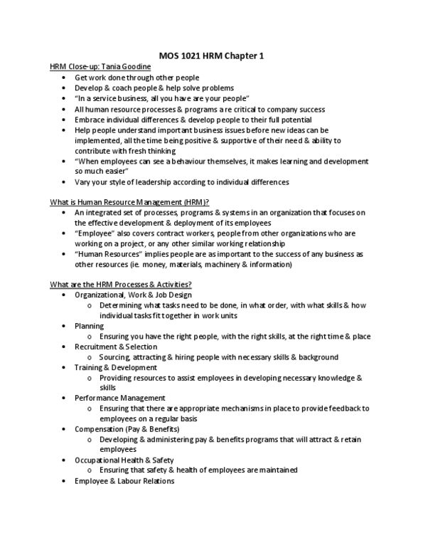 Management and Organizational Studies 1021A/B Chapter Notes - Chapter 1: Total Quality Management, Leadership Development, Succession Planning thumbnail