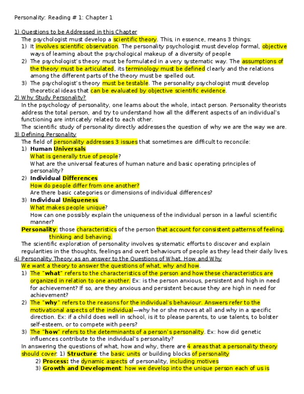 PSYC 332 Chapter Notes -Trait Theory, Frontal Lobe, Limbic System thumbnail