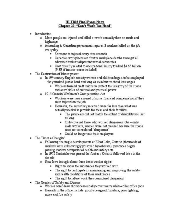 HLTA02H3 Chapter 20: Chapter 20 - notes for final exam thumbnail