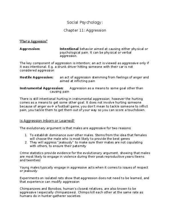 PSYB10H3 Chapter 11: Aggression thumbnail