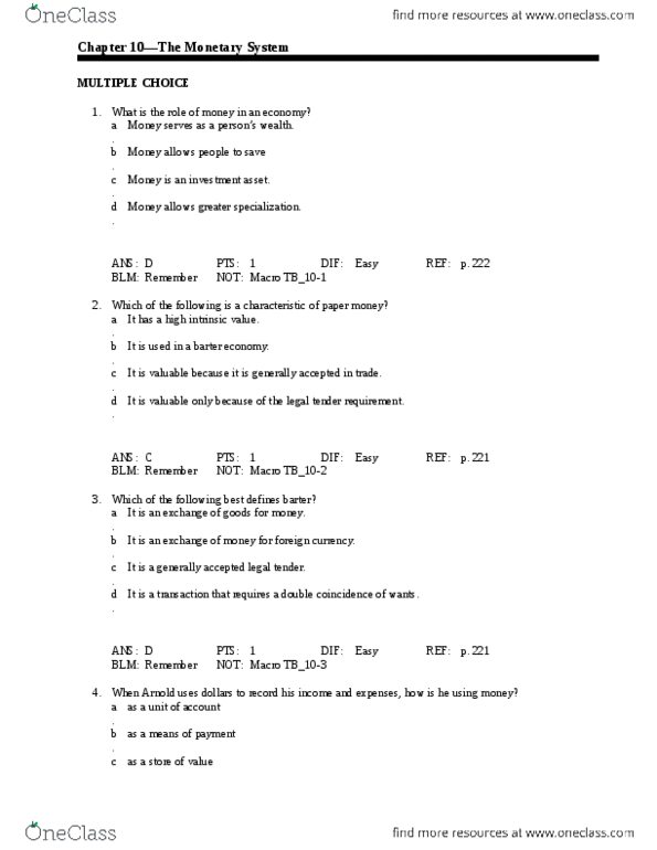 EC140 Chapter 10: Chapter 10 Notes and multiple choice thumbnail