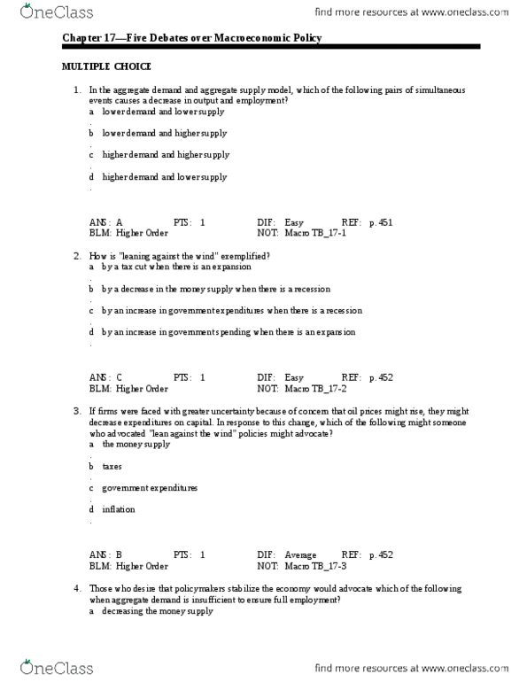 EC140 Chapter 17: Chapter 17 Notes and multiple choice thumbnail