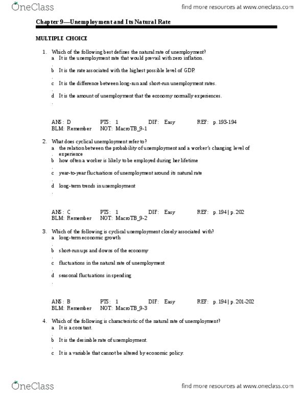 EC140 Chapter 9: Chapter 9 Notes and multiple choice thumbnail