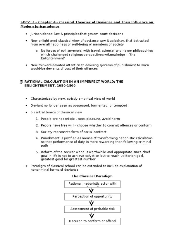 SOC212H1 Chapter 4: Chapter 4 - CLassical Theories of Deviance & Their Influence on Modern Jurisprudence thumbnail