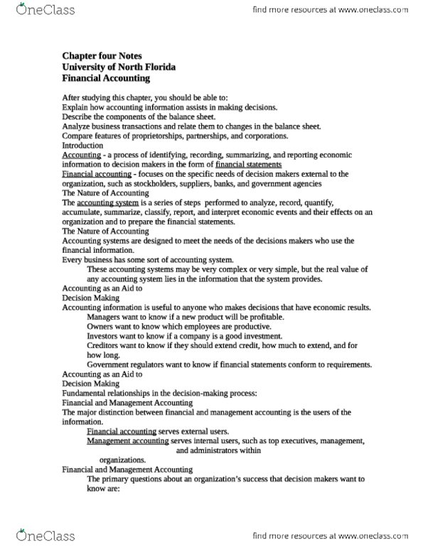 ACG2071 Chapter Notes - Chapter 4: Management Accounting, Financial Statement thumbnail