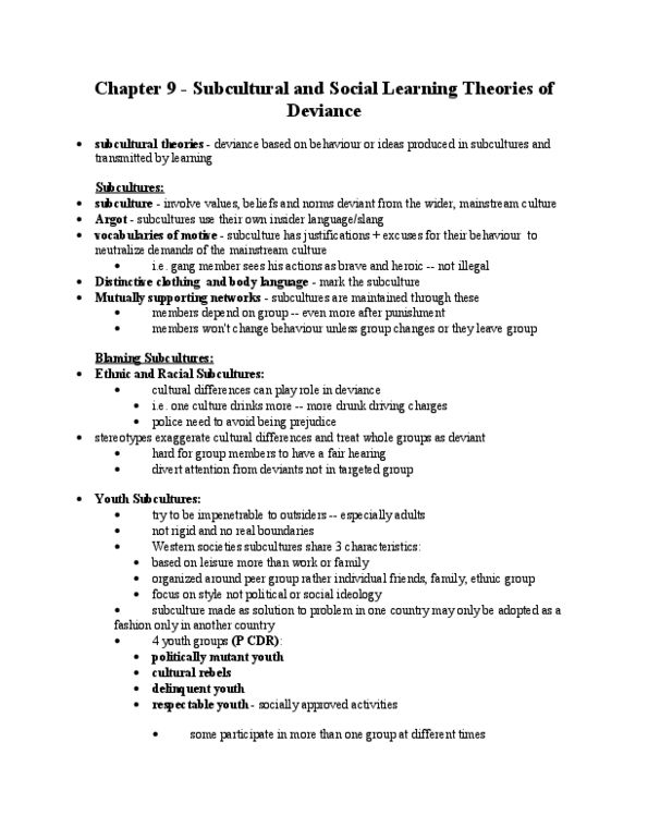 SOC212H1 Chapter 9: Deviance and Social Control - Chapter 9 Notes thumbnail