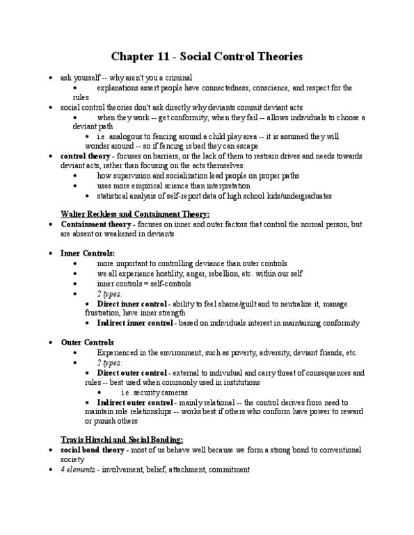 SOC212H1 Chapter 11: Deviance and Social Control - Chapter 11 Notes thumbnail