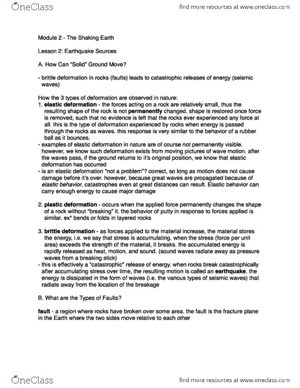 EOSC 114 Study Guide - Summer 2013, - Seismometer, Putty, Convergent ...