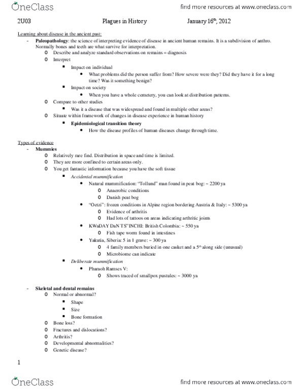 ANTHROP 2U03 Lecture Notes - Lecture 12: Pertussis, Microbiota, Ramesses V thumbnail