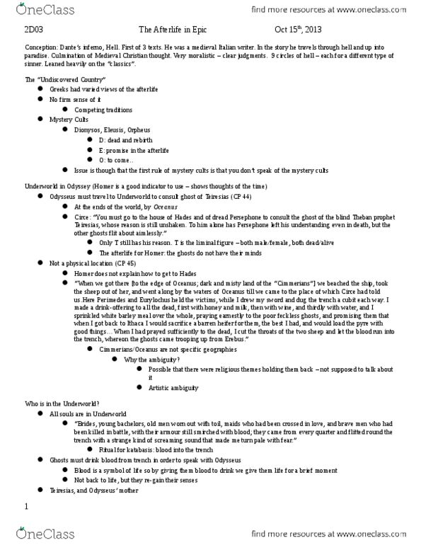 CLASSICS 2D03 Lecture Notes - Lecture 15: Lapiths, Anchises, Freaked thumbnail