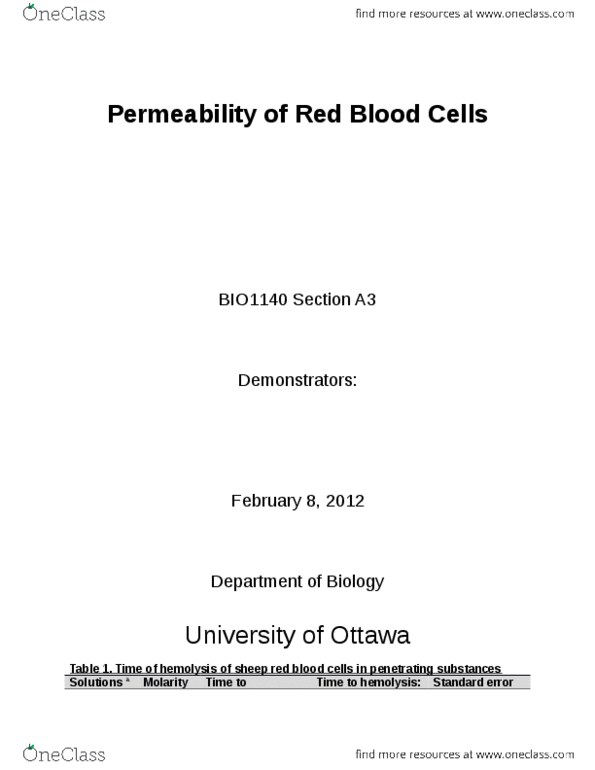 BIO 1140 Chapter Notes -Hemolysis, Ethylene, Standard Error thumbnail