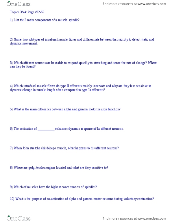 KINE 3020 Chapter Notes -Muscle Spindle, Type Ia Sensory Fiber, Gamma Motor Neuron thumbnail