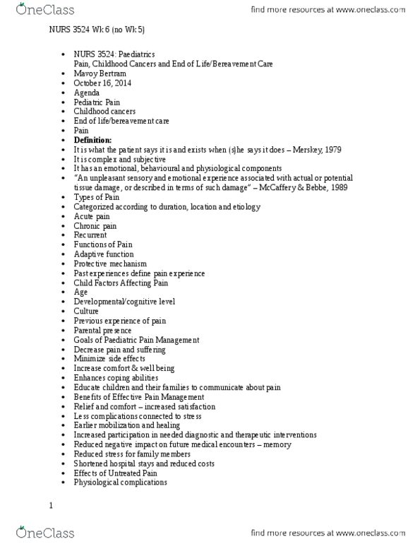 NURS 3524 Lecture Notes - Lecture 5: Palliative Care, Fentanyl, Weight Loss thumbnail