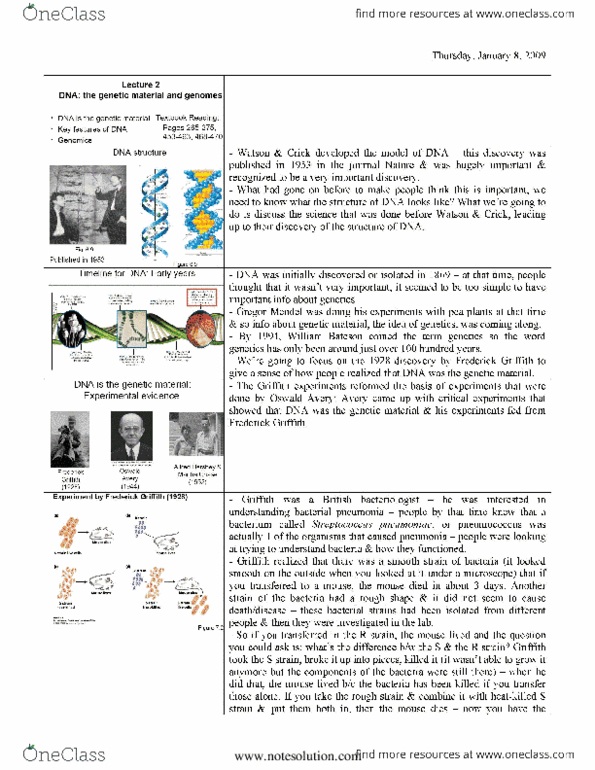 HMB265H1 Lecture Notes - Lecture 2: Genomics, Oswald Avery, Conlig thumbnail