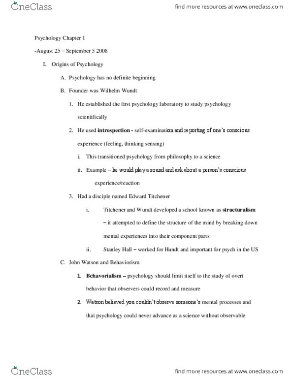 PSYC 104 Chapter Notes - Chapter 1: Psychoanalysis, Psychotherapy, Evolutionary Psychology thumbnail