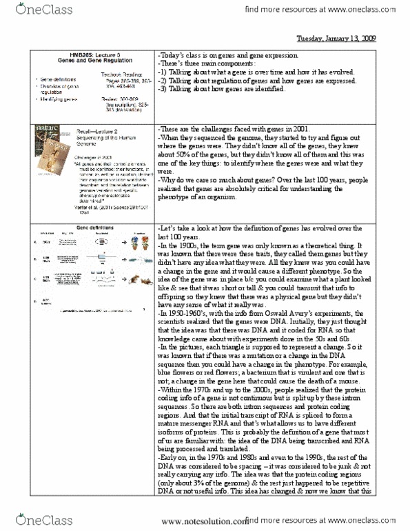 HMB265H1 Lecture Notes - Gene Expression, Expressed Sequence Tag, Encode thumbnail