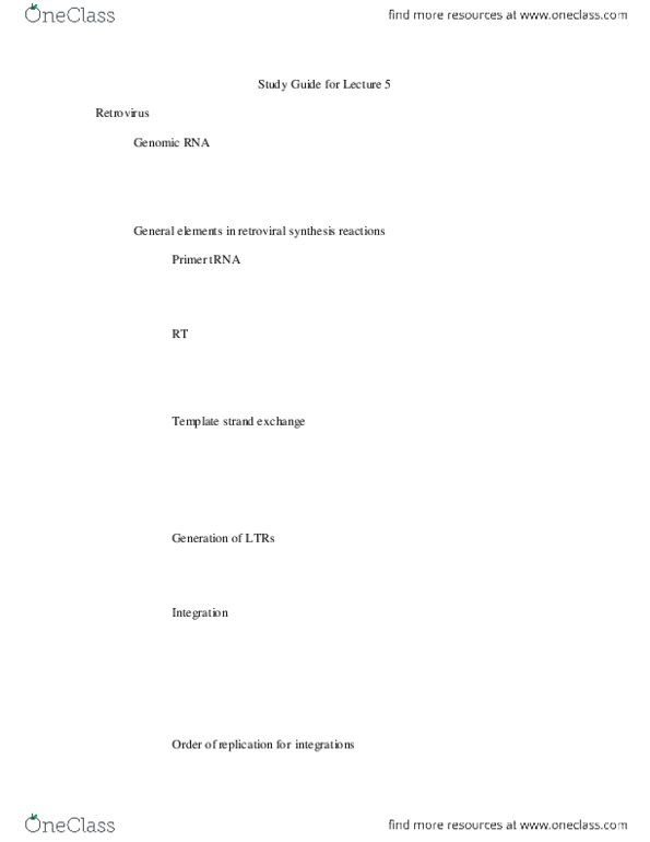 MICRBIOL 415 Lecture Notes - Lecture 5: Transfer Rna, Hepadnaviridae, Retrovirus thumbnail