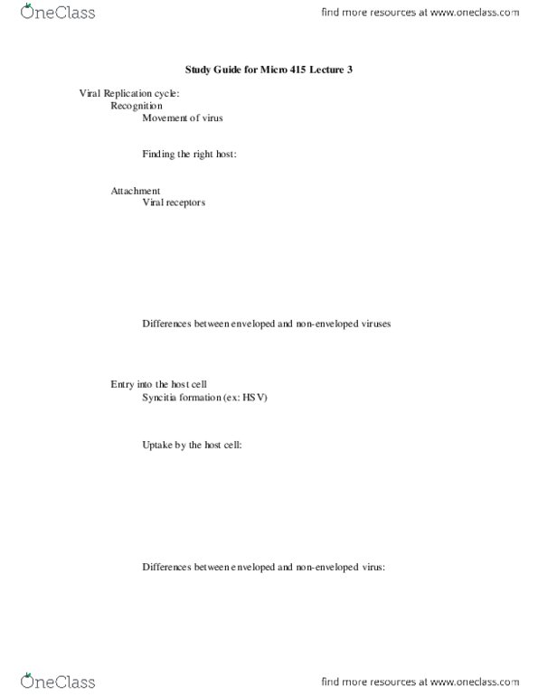 MICRBIOL 415 Lecture Notes - Lecture 3: Nuclear Pore, Viral Envelope, Cell Membrane thumbnail