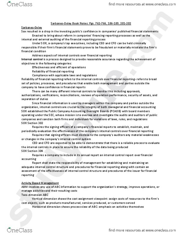 ACCT 2101 Study Guide - Spring 2014, - Internal Control, Financial ...