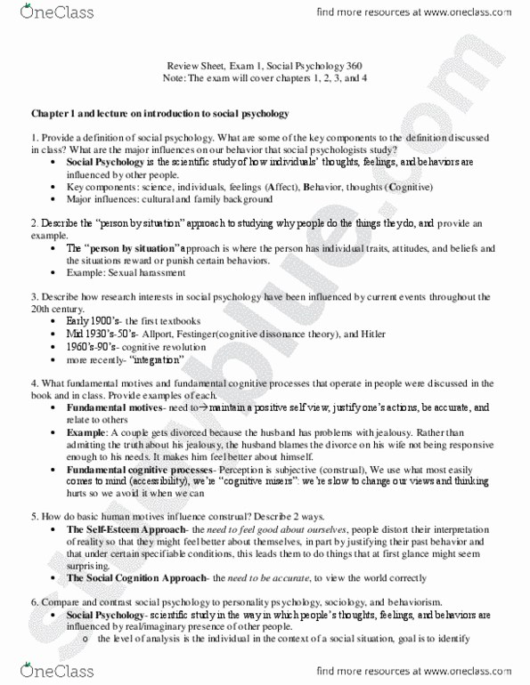 PSYC 360 Midterm: Psych 360 Exam 1.doc - OneClass