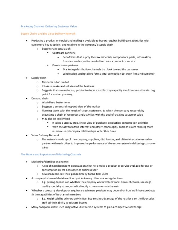 Management and Organizational Studies 2320A/B Chapter : Marketing Channels Delivering Customer Value thumbnail