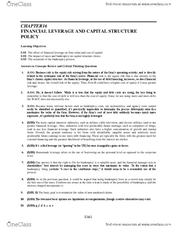 FNCE 3P93 Chapter Notes - Chapter 16: Startup Company, Shares Outstanding, Capital Structure thumbnail