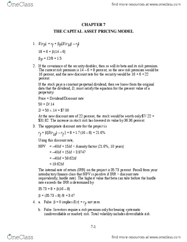 ADM 3352 Lecture Notes - Lecture 7: Risk Premium, Systematic Risk, Net Present Value thumbnail