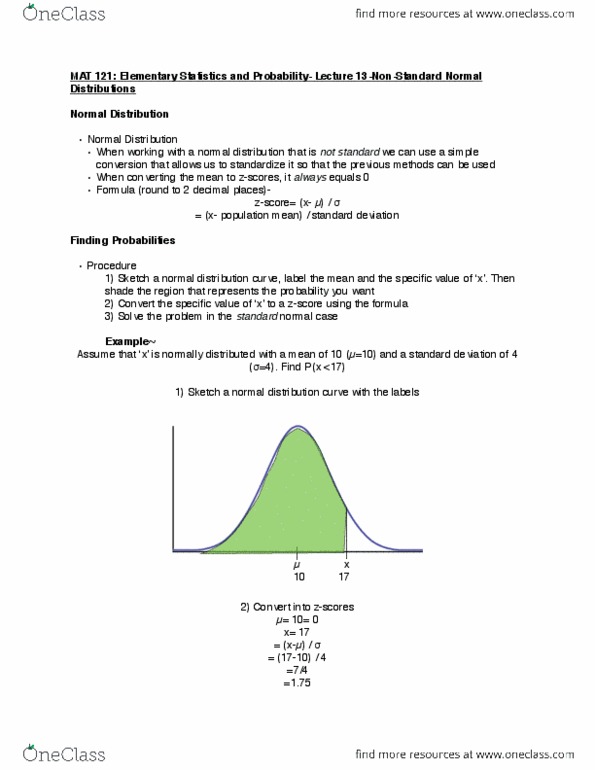 MAT 121 Lecture Notes - Lecture 13: Standard Deviation, Sampling Distribution, Central Limit Theorem thumbnail