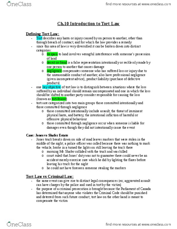 MCS 3040 Chapter 10: Ch.10 Introduction to Tort Law.docx thumbnail